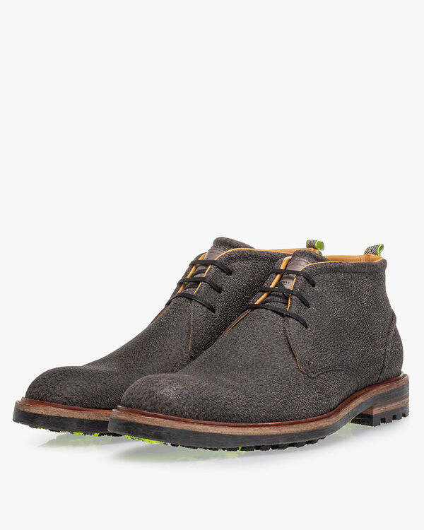 Lace boot printed leather dark grey