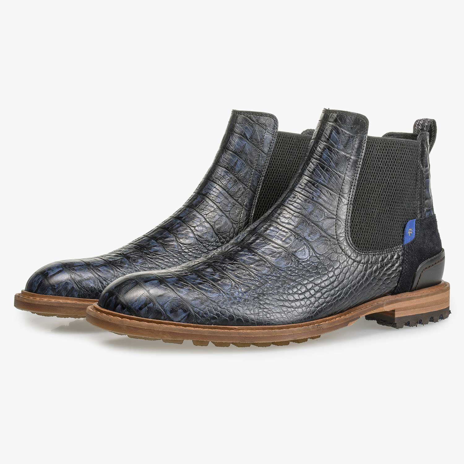 Leather Chelsea boot with a croco print blue 10230 13 Floris van Bommel