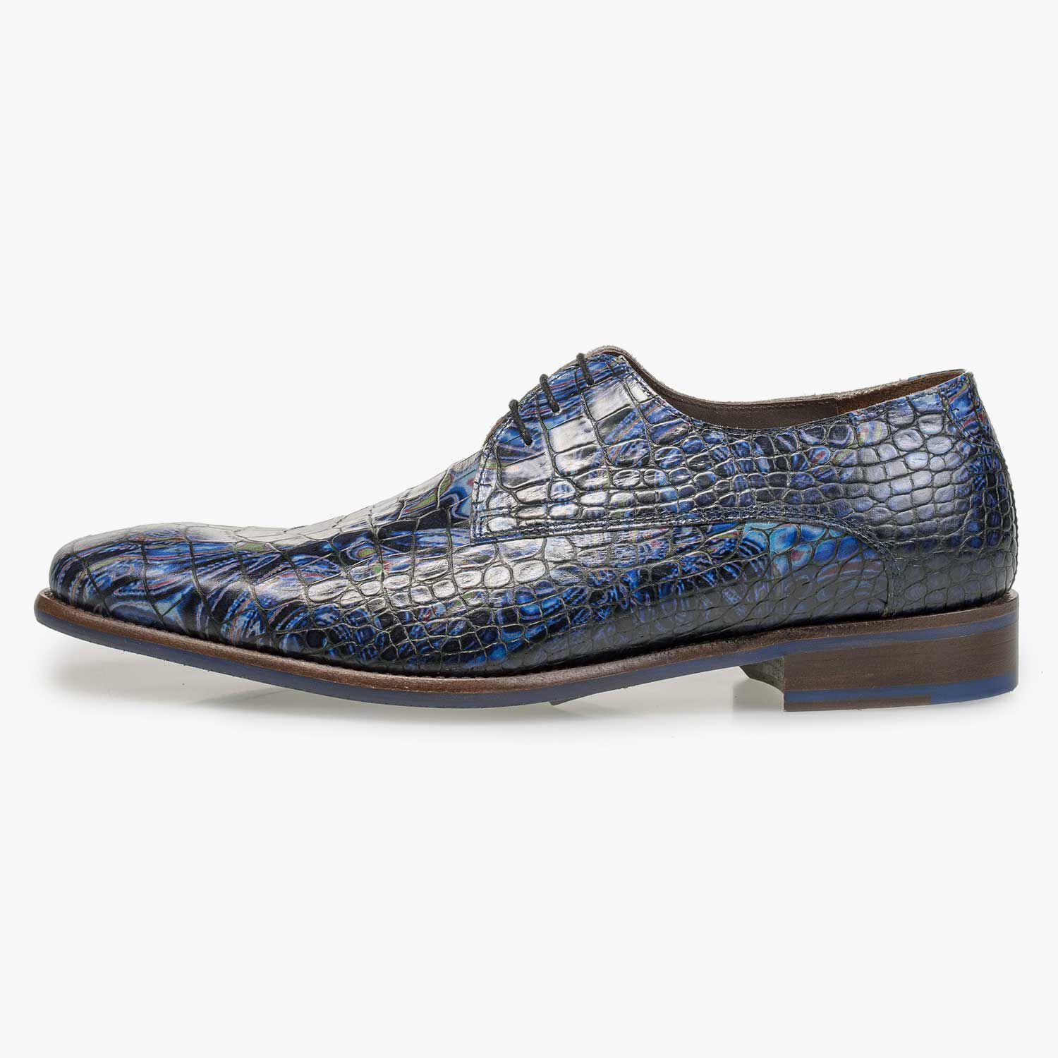 Calf s leather lace shoe with croco print blue 14267 03 Floris van Bommel
