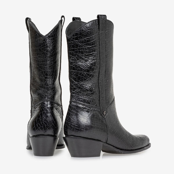Western boot black leather craquel&eacute;