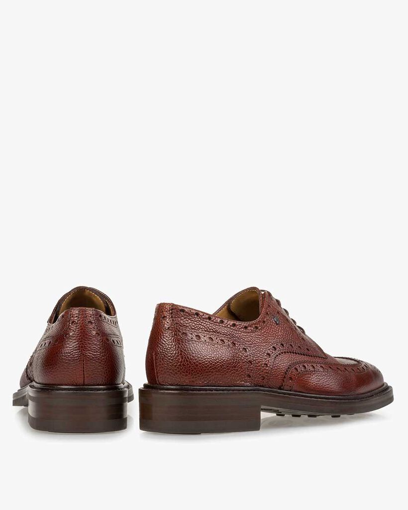 Lace shoe printed leather cognac-coloured