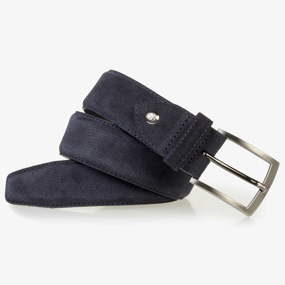 Dark blue suede leather belt with a pattern