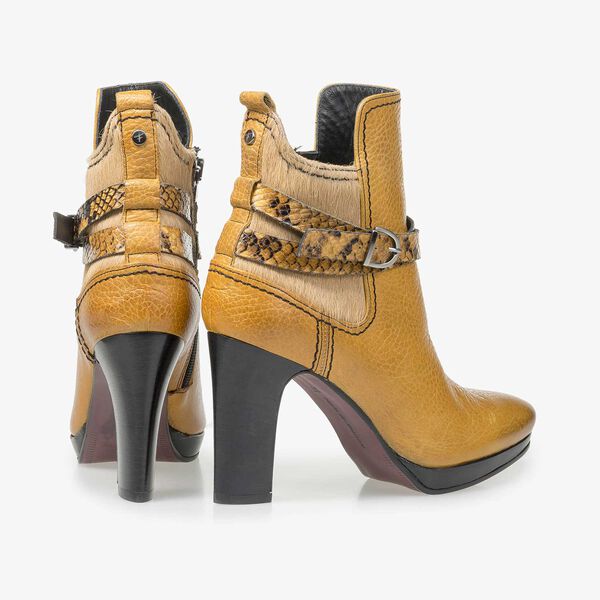 Ochre yellow buckle ankle boot