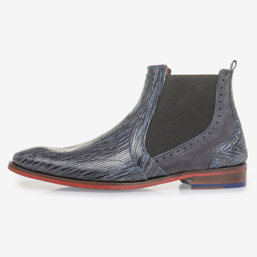 Grey and blue leather Chelsea boot with print