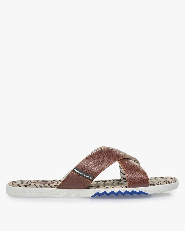 Calf leather cross strap slipper