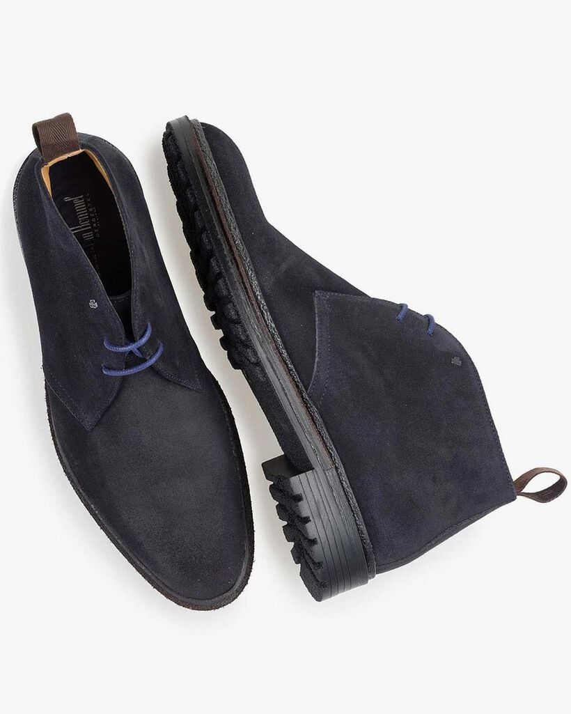 Dark blue suede leather lace boot