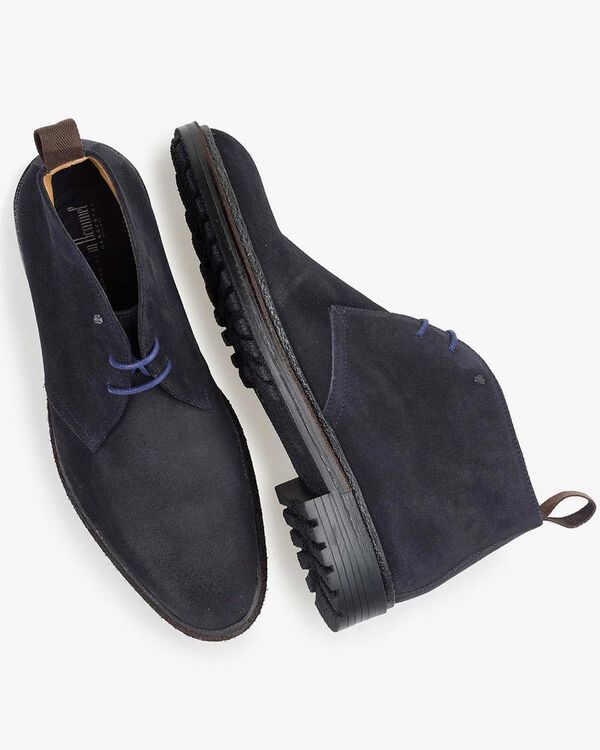 Dark blue suede leather lace boot