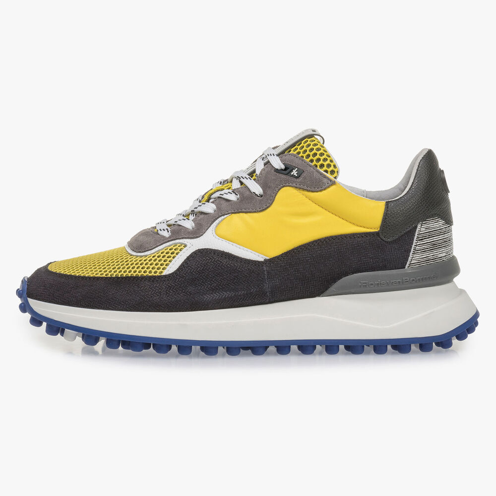 Multi-colour suede leather sneaker with yellow details
