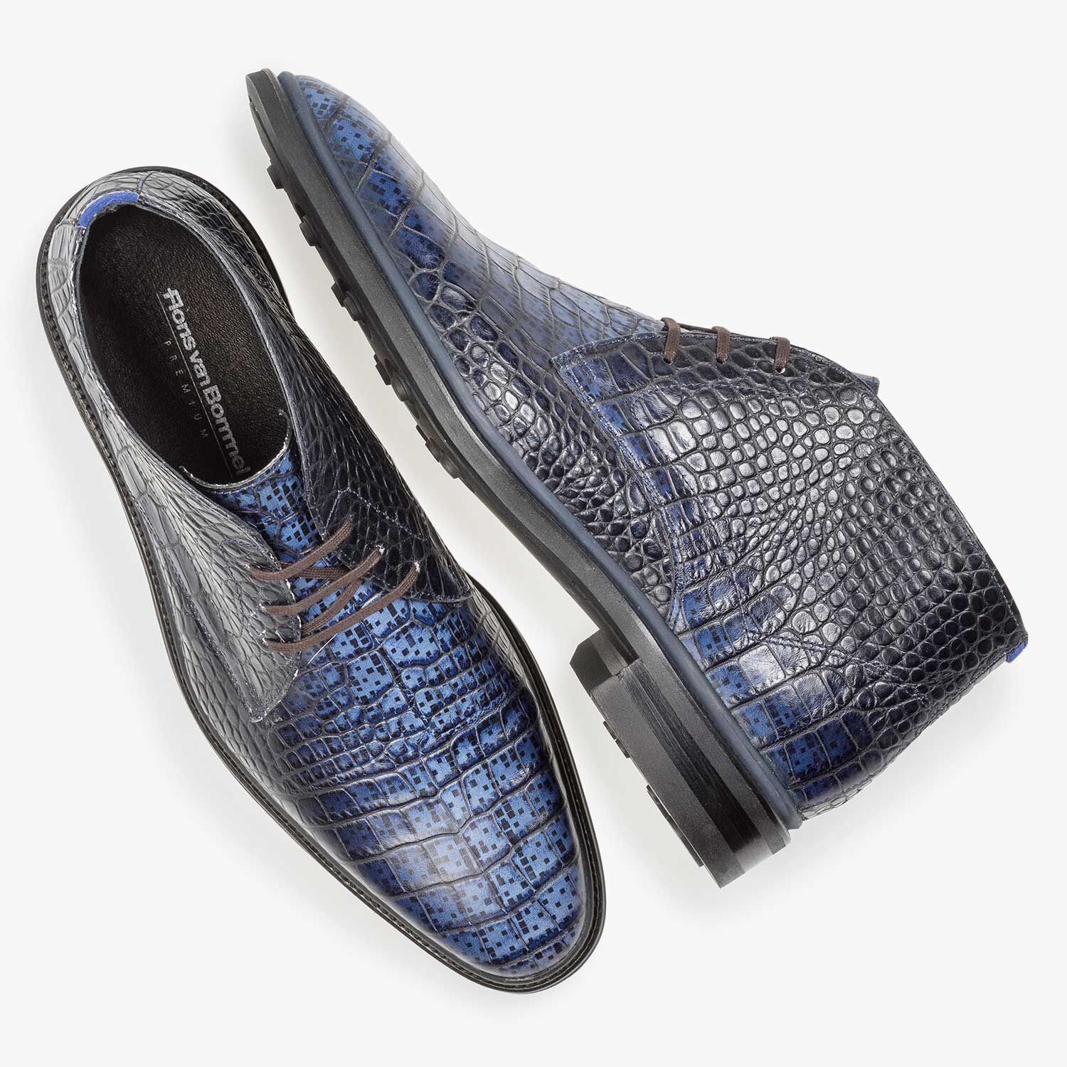 Premium blue croco leather lace shoe 10623 02 Floris van Bommel Official