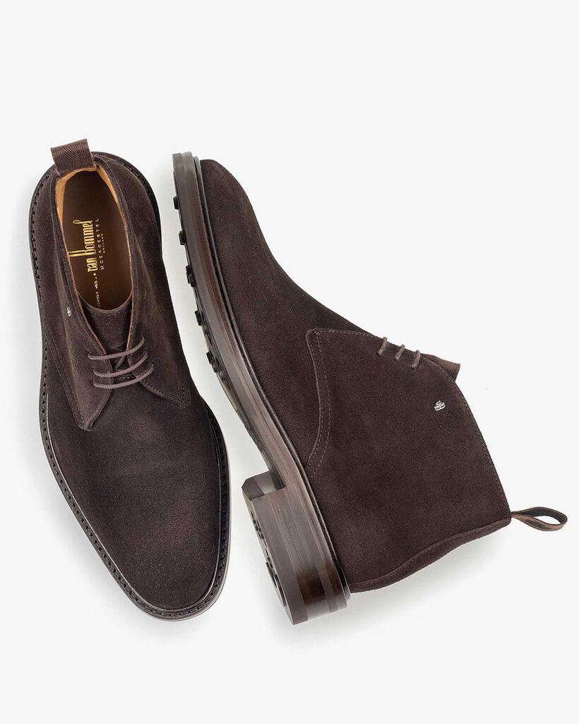 Dark brown suede leather lace boot