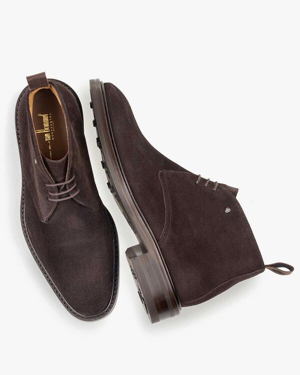 Dark brown suede leather lace boot