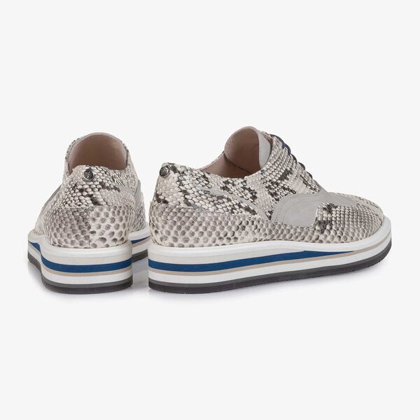 White snake print leather lace shoe