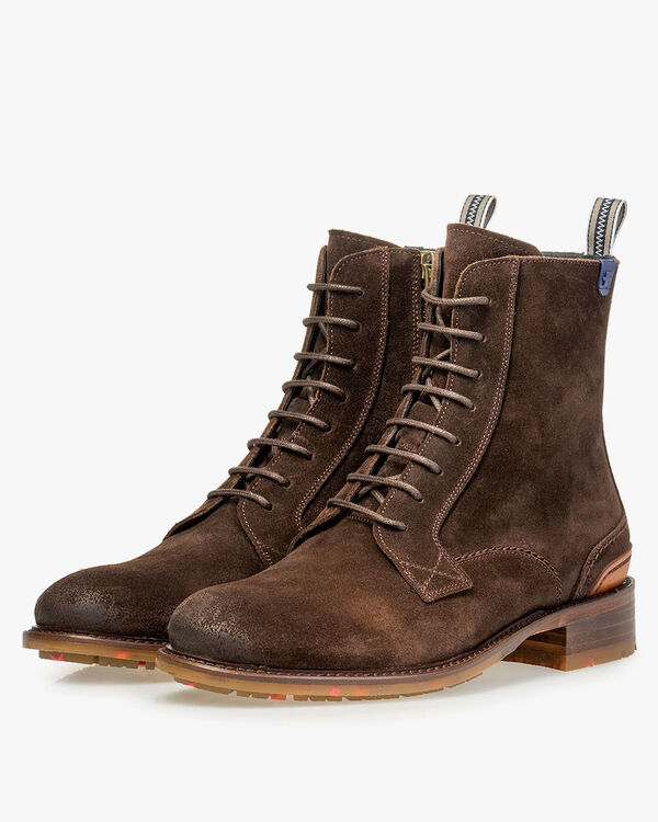Lace boot suede dark brown