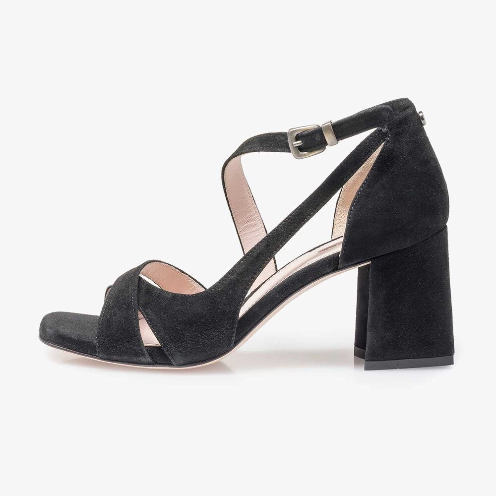 Black high-heeled suede leather sandal