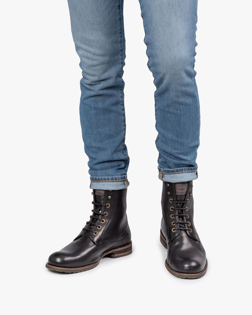 Lambskin lined black lace boot