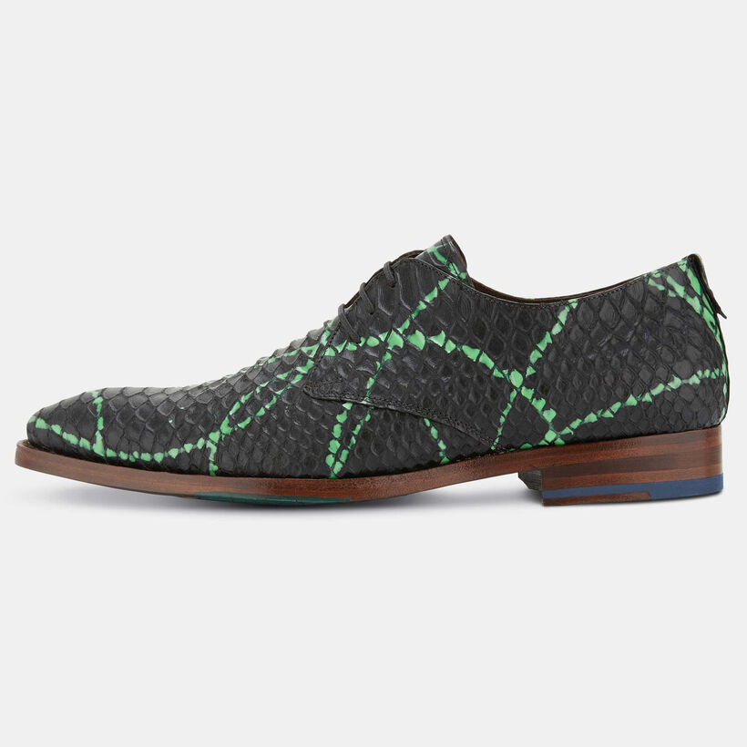 Promotie Hulpeloosheid Razernij Leather men's lace shoe with black-green snake print 14385/00 Floris van  Bommel