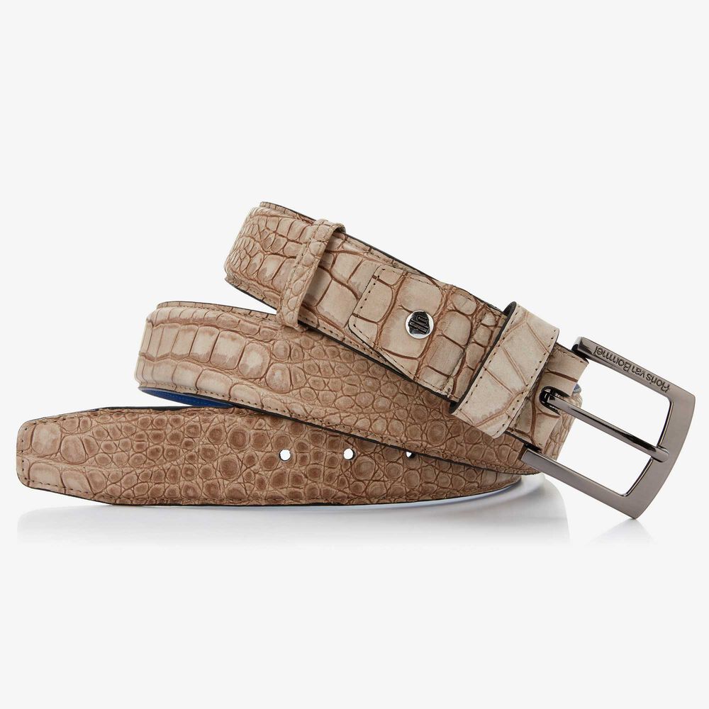 Floris van Bommel sand coloured leather men's belt with crocodile print