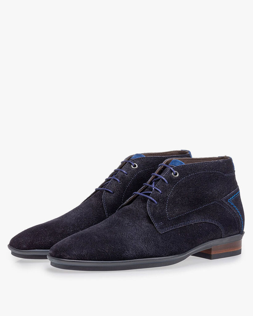 Lace boot blue suede leather