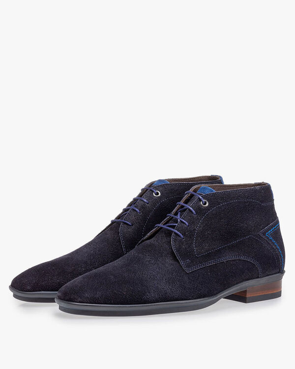 Lace boot blue suede leather