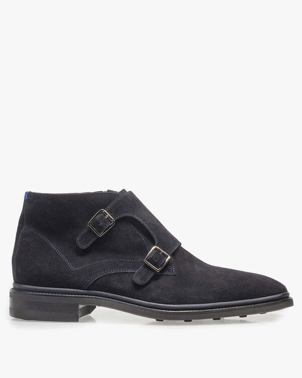 Dark blue calf leather monk strap