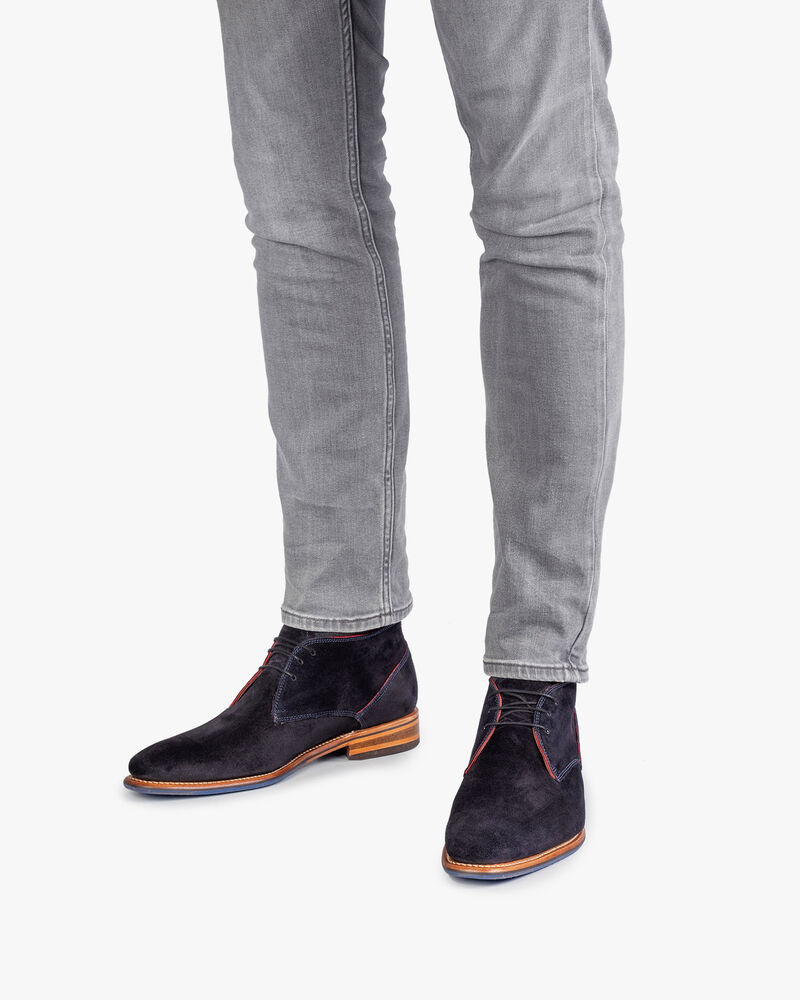 Lace boot suede leather blue