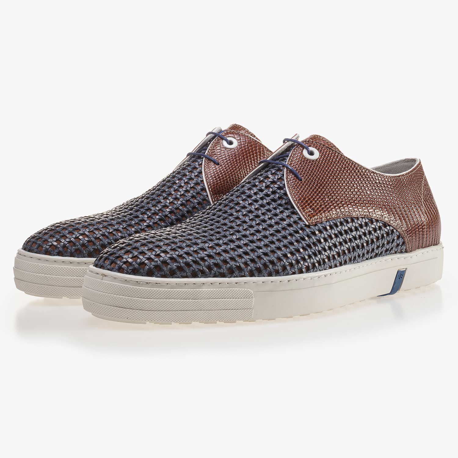 Men s sneakers Premium cognac coloured braided leather sneaker Floris van Bommel
