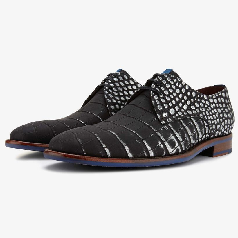 Black men's lace shoe with crocodile 14411/00 Bommel