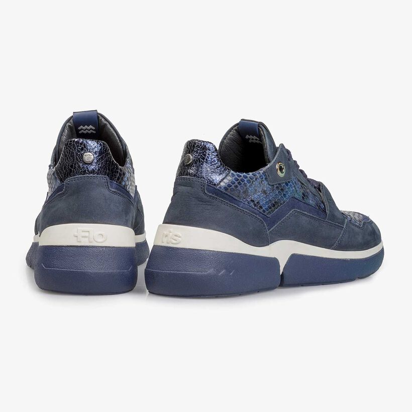 Blue suede leather sneaker with snake print