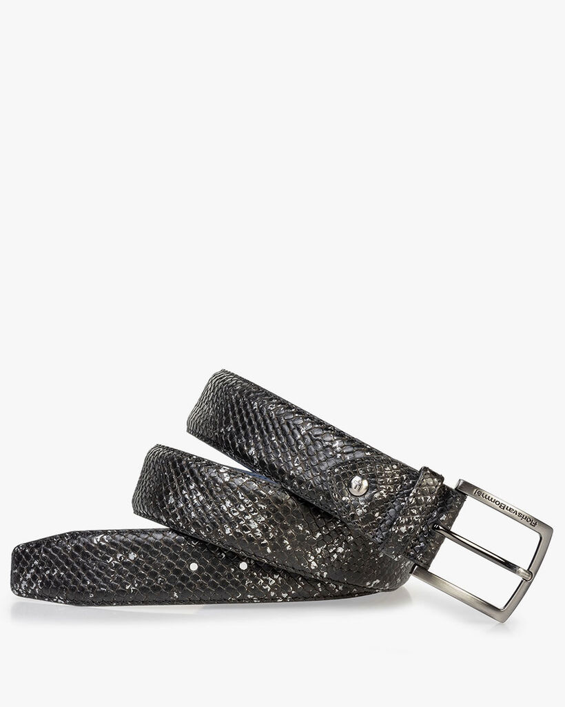 Leather belt with metallic print black