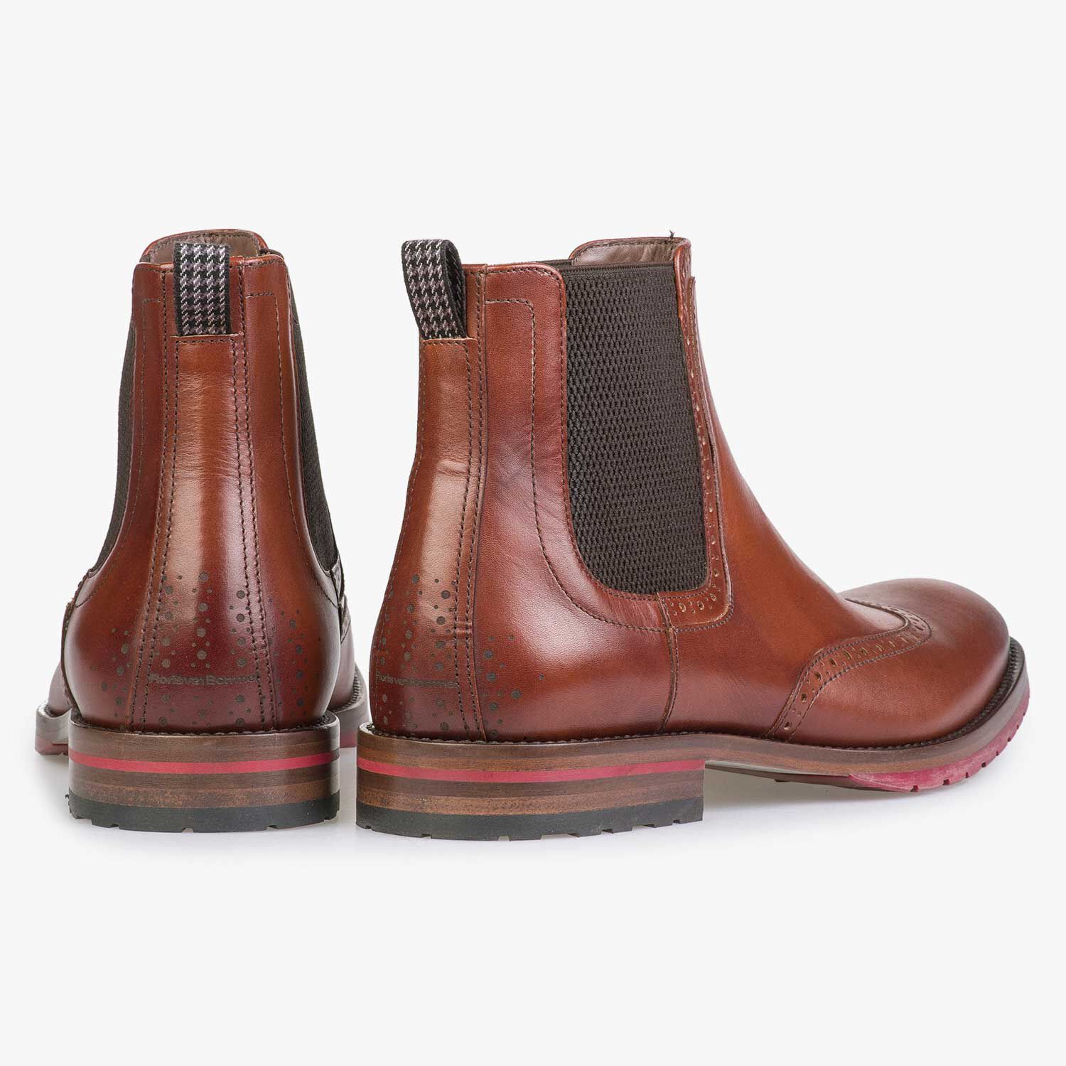 Leather Chelsea boot with brogue details cognac 10329 03 Floris van Bommel