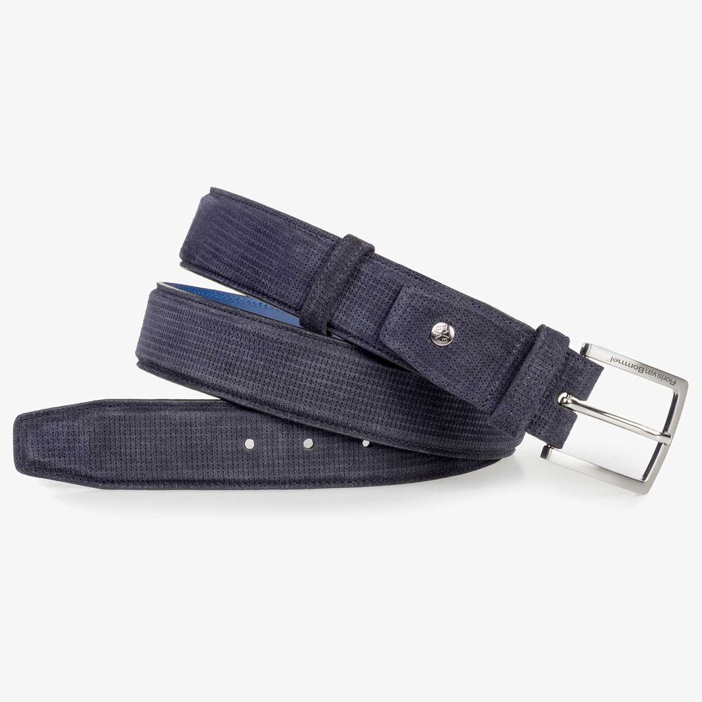 Blue suede leather belt with pattern