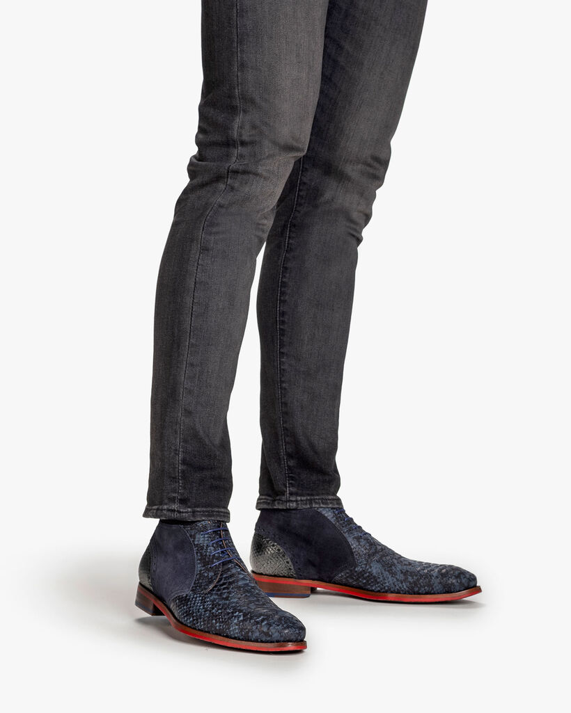 Lace boot nubuck leather dark blue