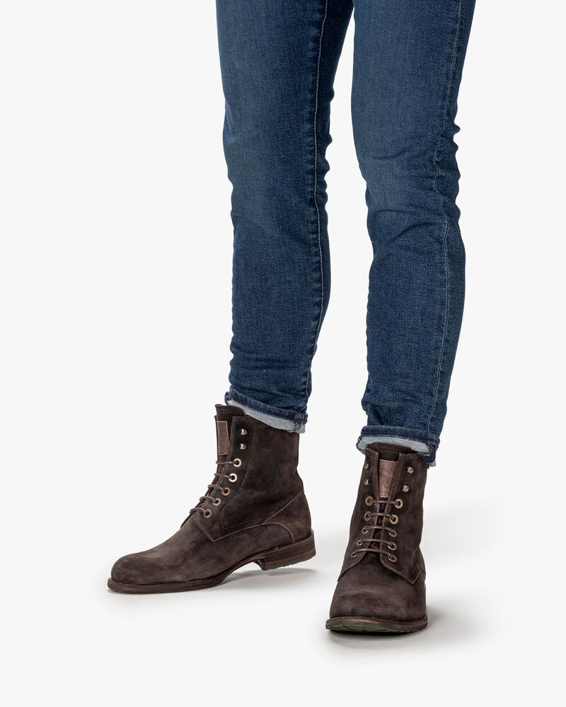 Lined lace boot suede brown