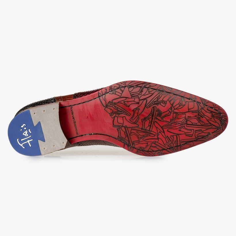 Lace shoe printed leather cognac