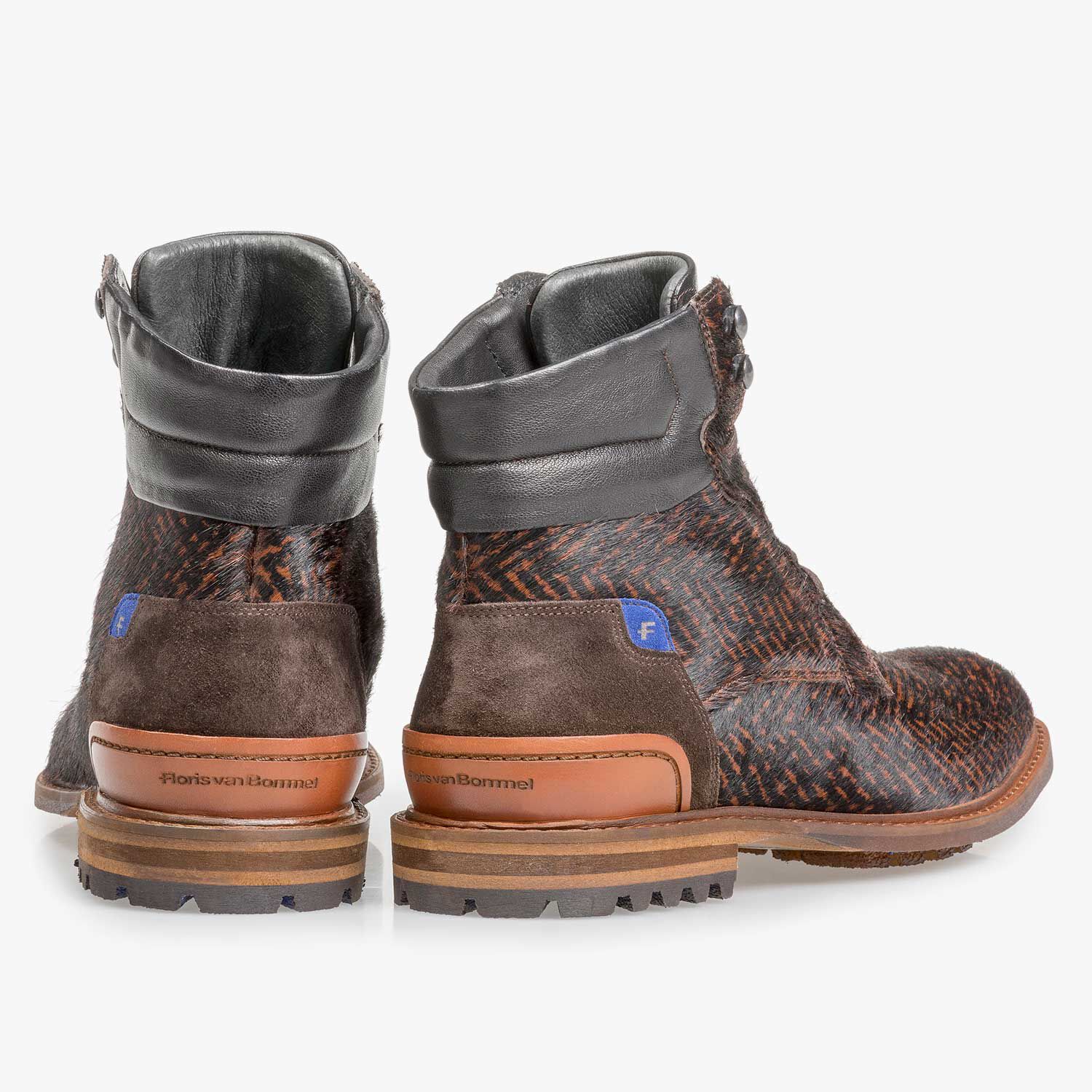 Premium cognac-coloured pony hair lace boot 10641/01 | Floris van Bommel  Official®