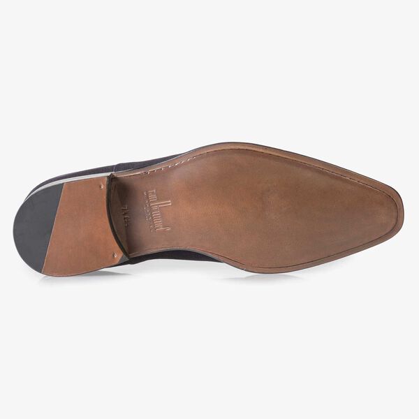 Dark blue calf suede leather lace shoe