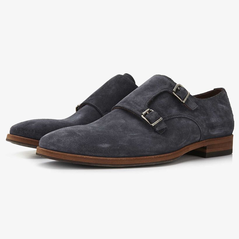 Floris van Bommel blue suede men's buckled shoe