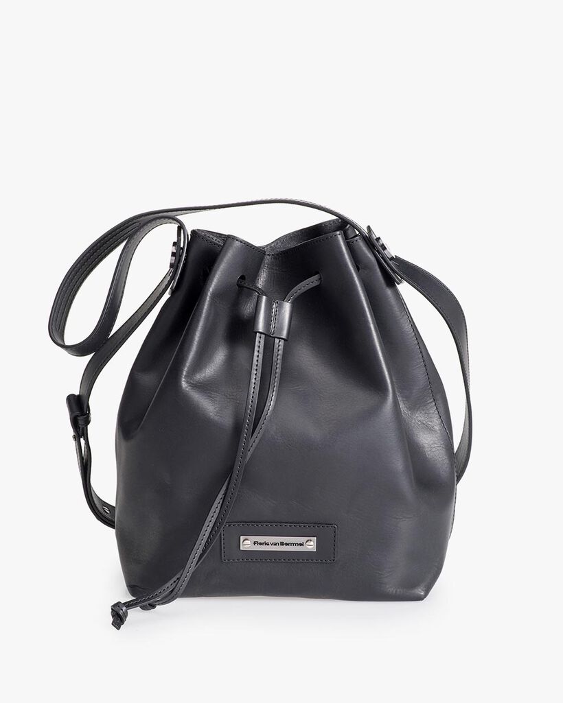 Black leather bucket bag