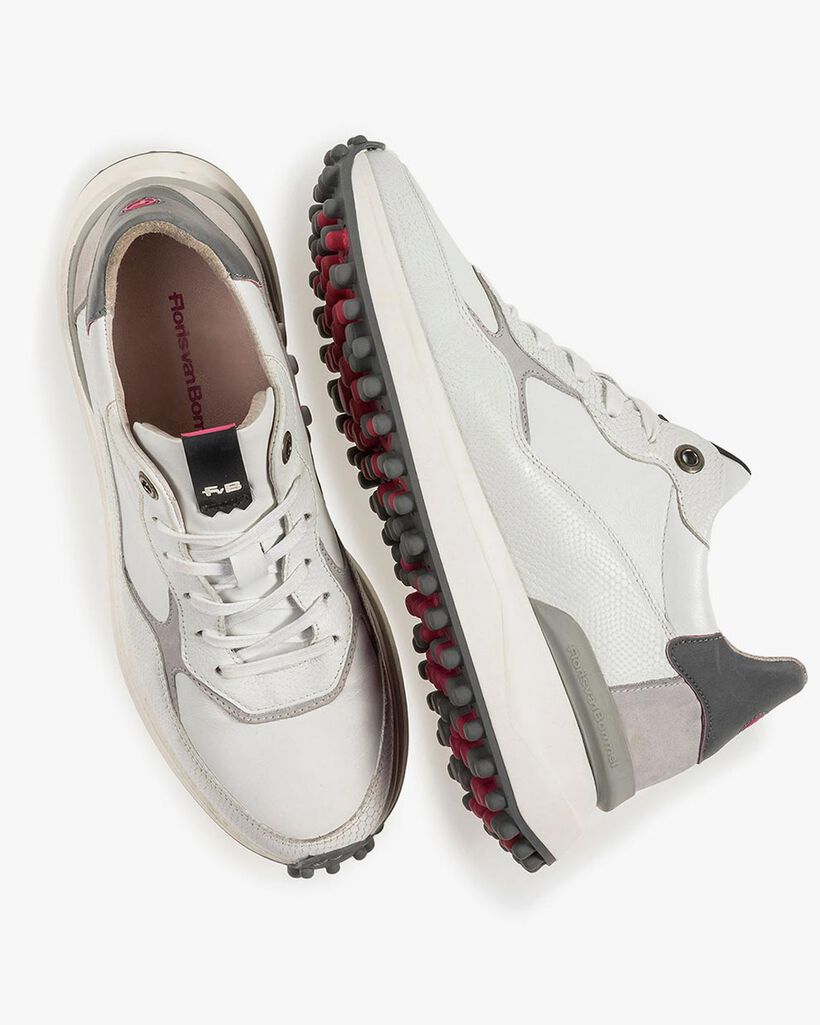 White and grey leather sneaker with print