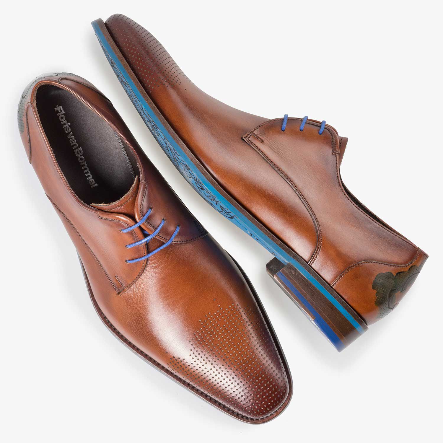 Calf s leather lace shoe with cloud print cognac coloured 18193 00 Floris van Bommel