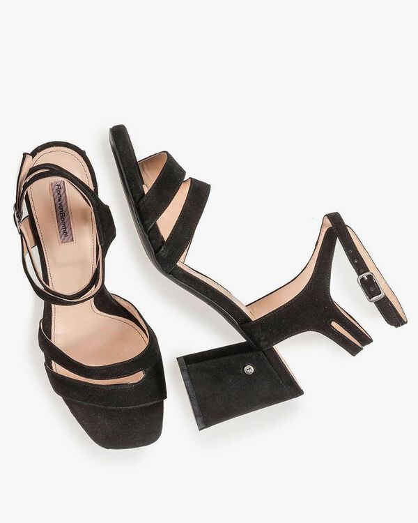 Black high-heeled suede leather sandals
