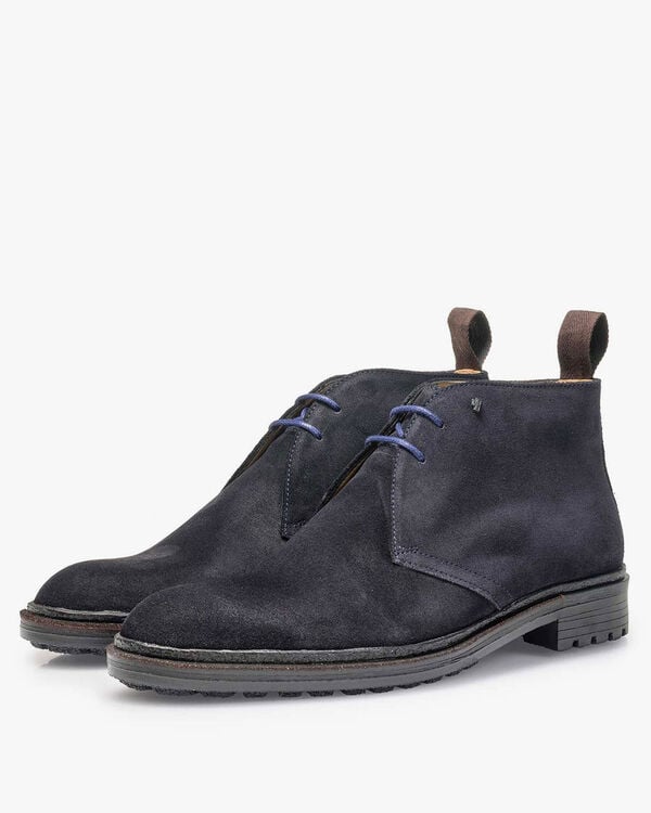 Dark blue suede leather lace boot