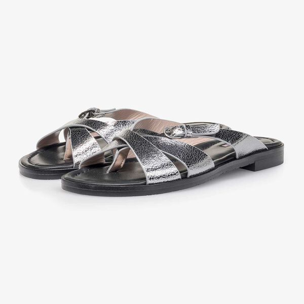 Silver metallic leather slipper with craquelé effect