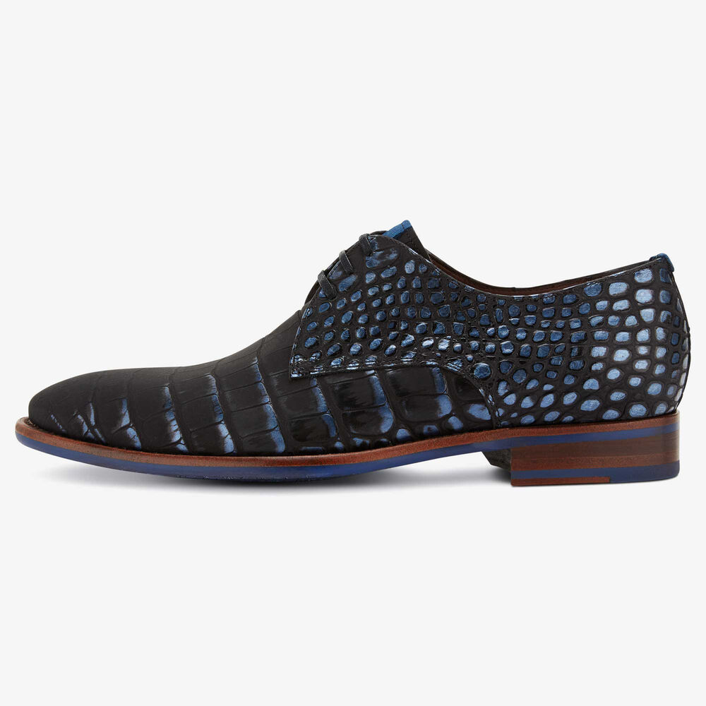 Erfgenaam Speeltoestellen Kalksteen Black/blue men's lace shoe with crocodile print 14411/01 Floris van Bommel