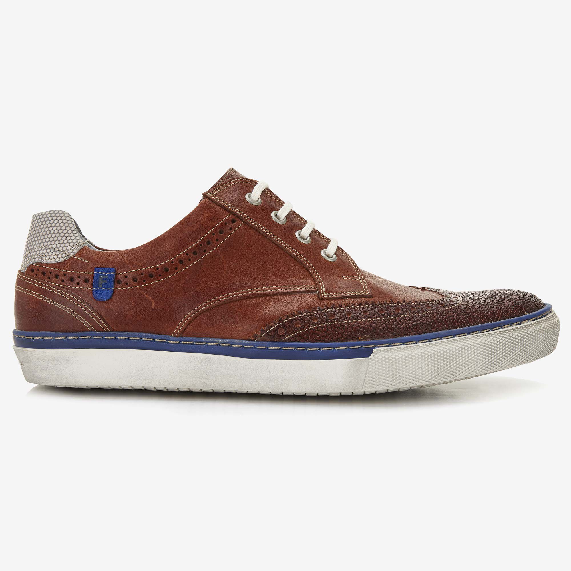 Cognac coloured leather men s sneaker 17249 09 Floris van Bommel