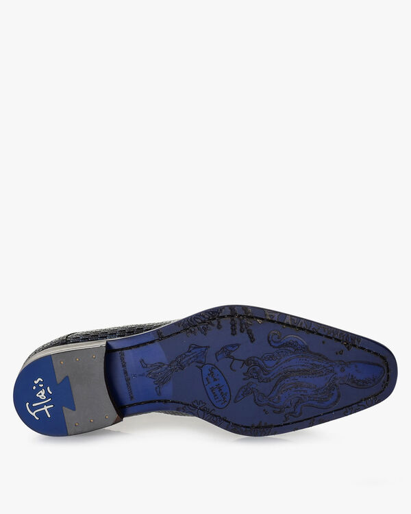 Lace shoe metallic print dark blue
