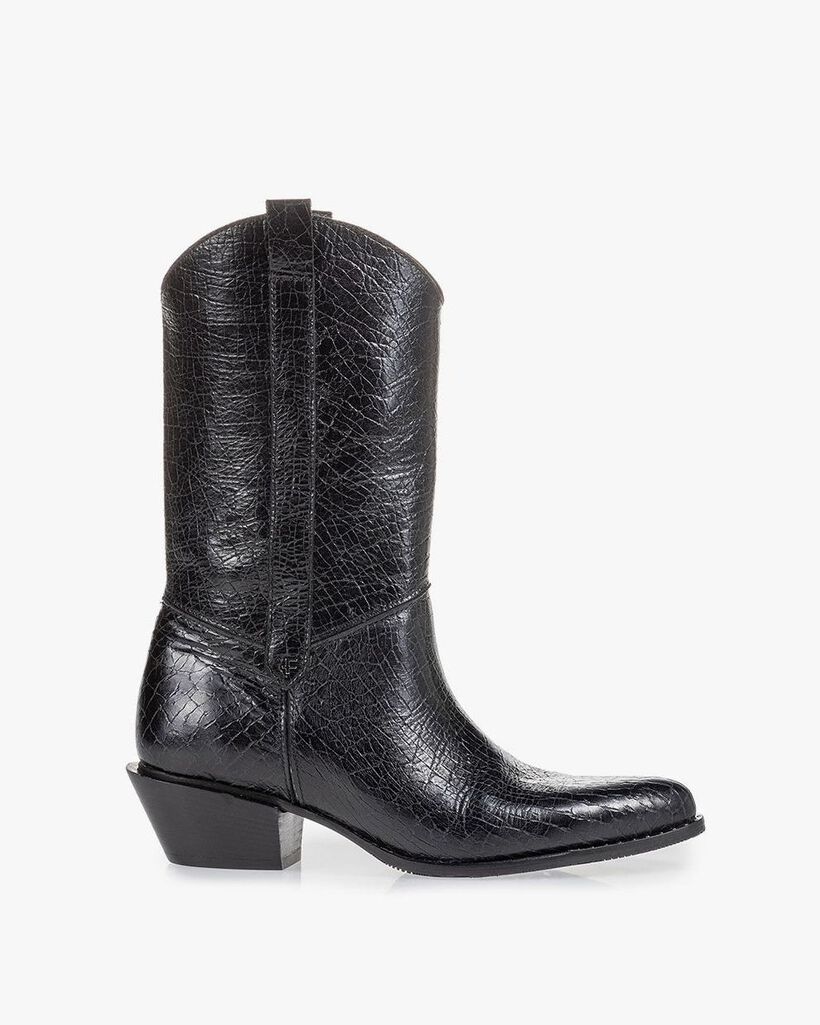 Western boot black leather craquel&eacute;