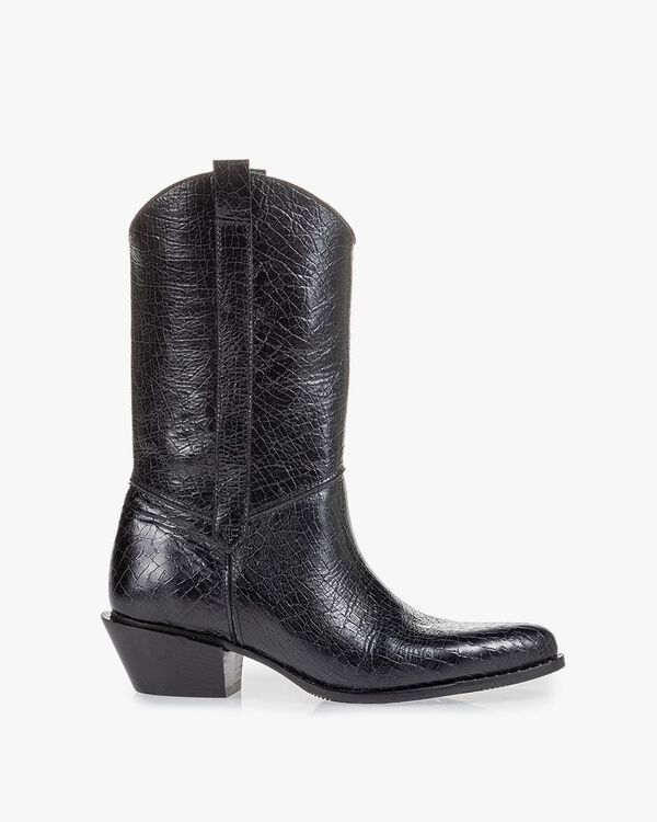 Western boot black leather craquel&eacute;