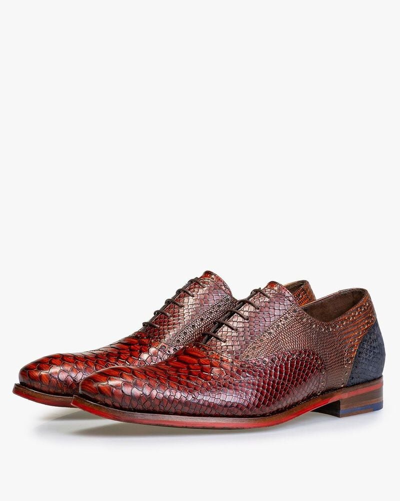 Lace shoe printed leather cognac