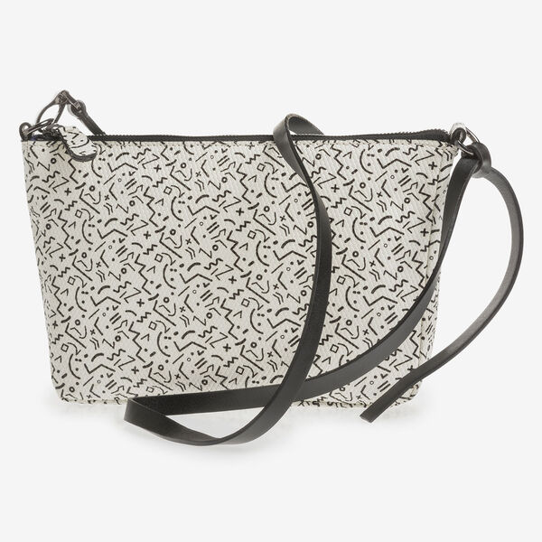 White leather bag with black print